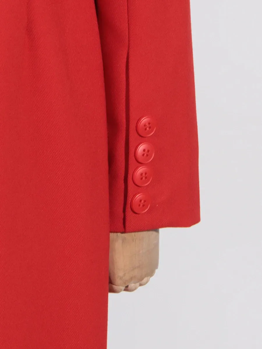 Spliced Pockets Notched Collar Long Sleeve Spliced Button Maxi Coat