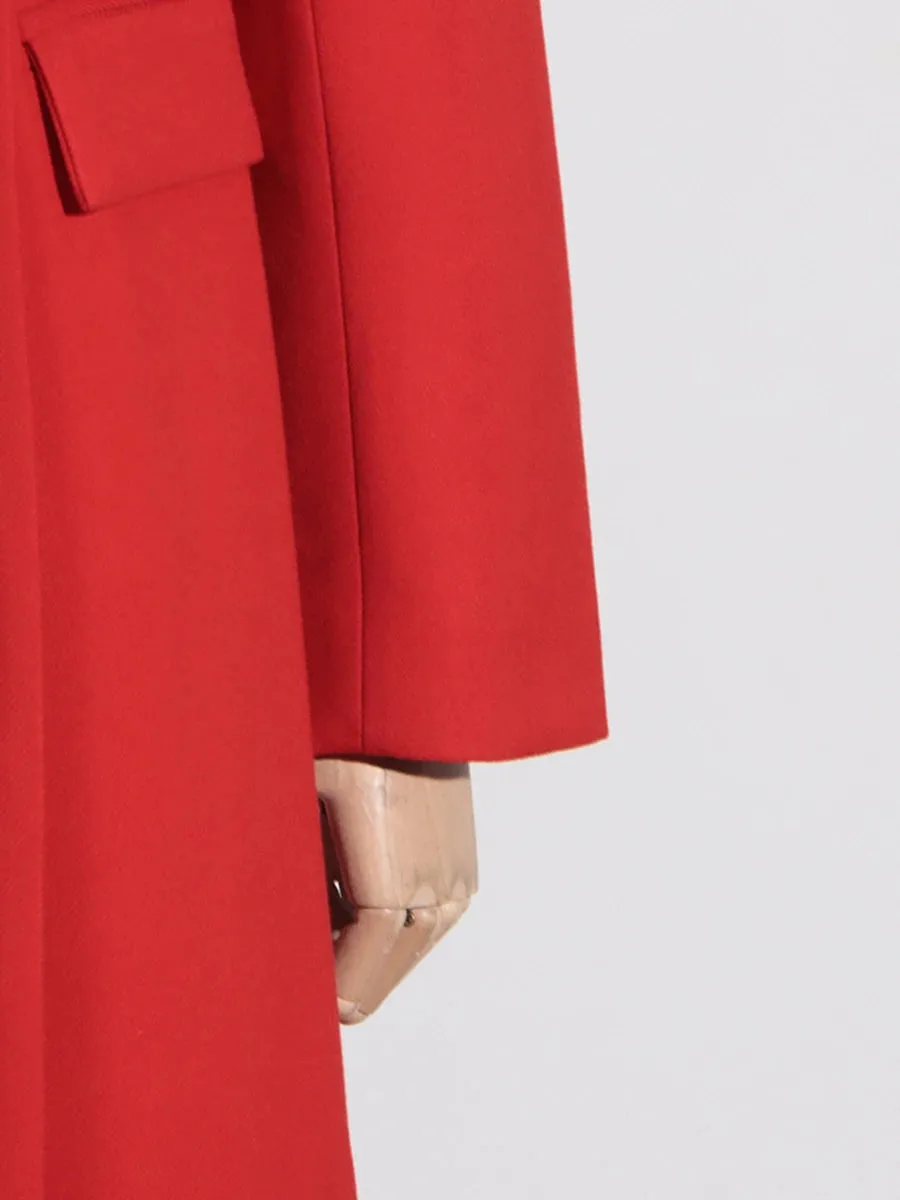 Spliced Pockets Notched Collar Long Sleeve Spliced Button Maxi Coat