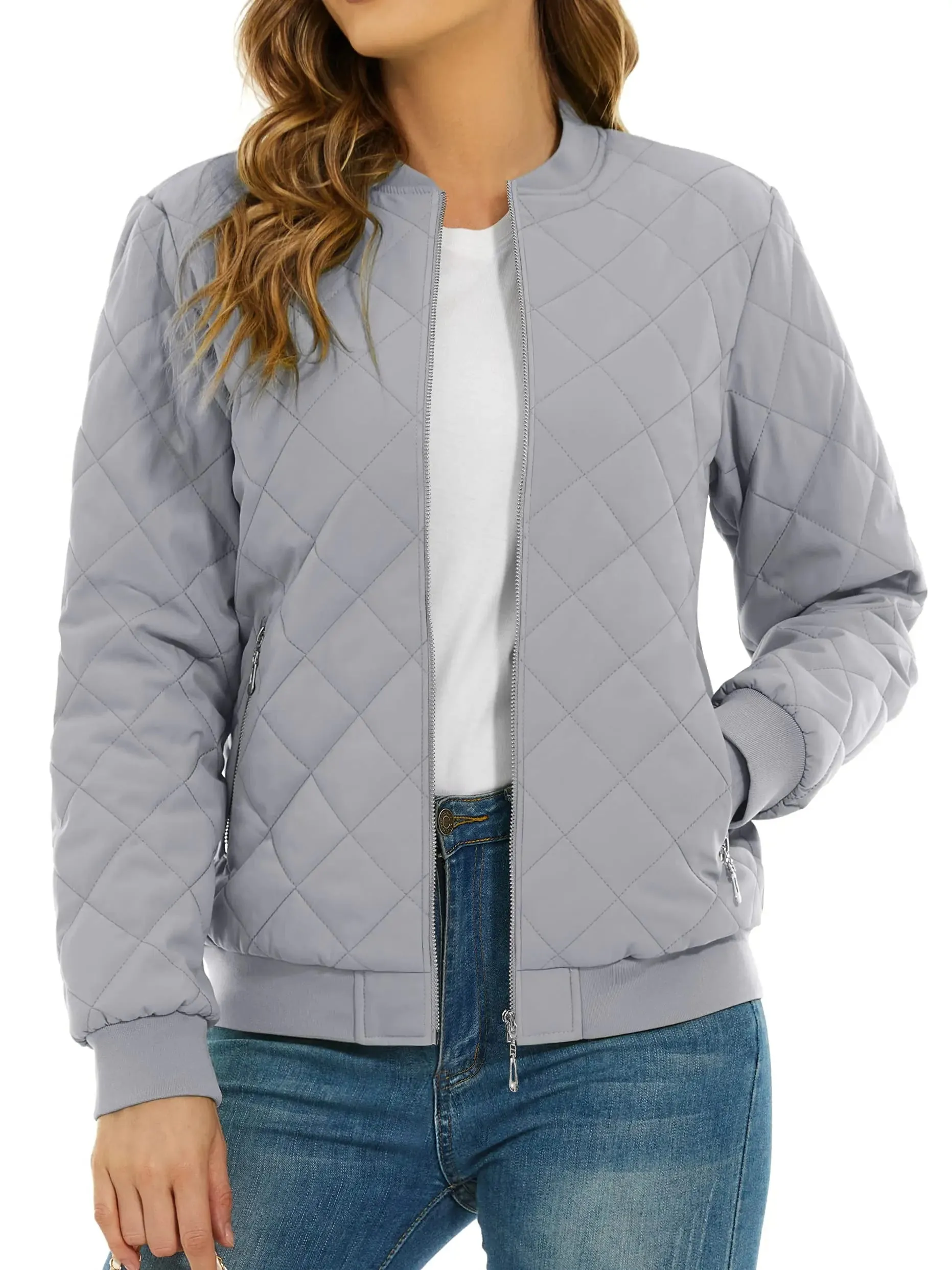 TACVASEN Padded Warm Jackets Womens Classic Retro Pilot bomber Jackets Diamond Quilted Coats Full Zip Up Pockets Casual Outwear