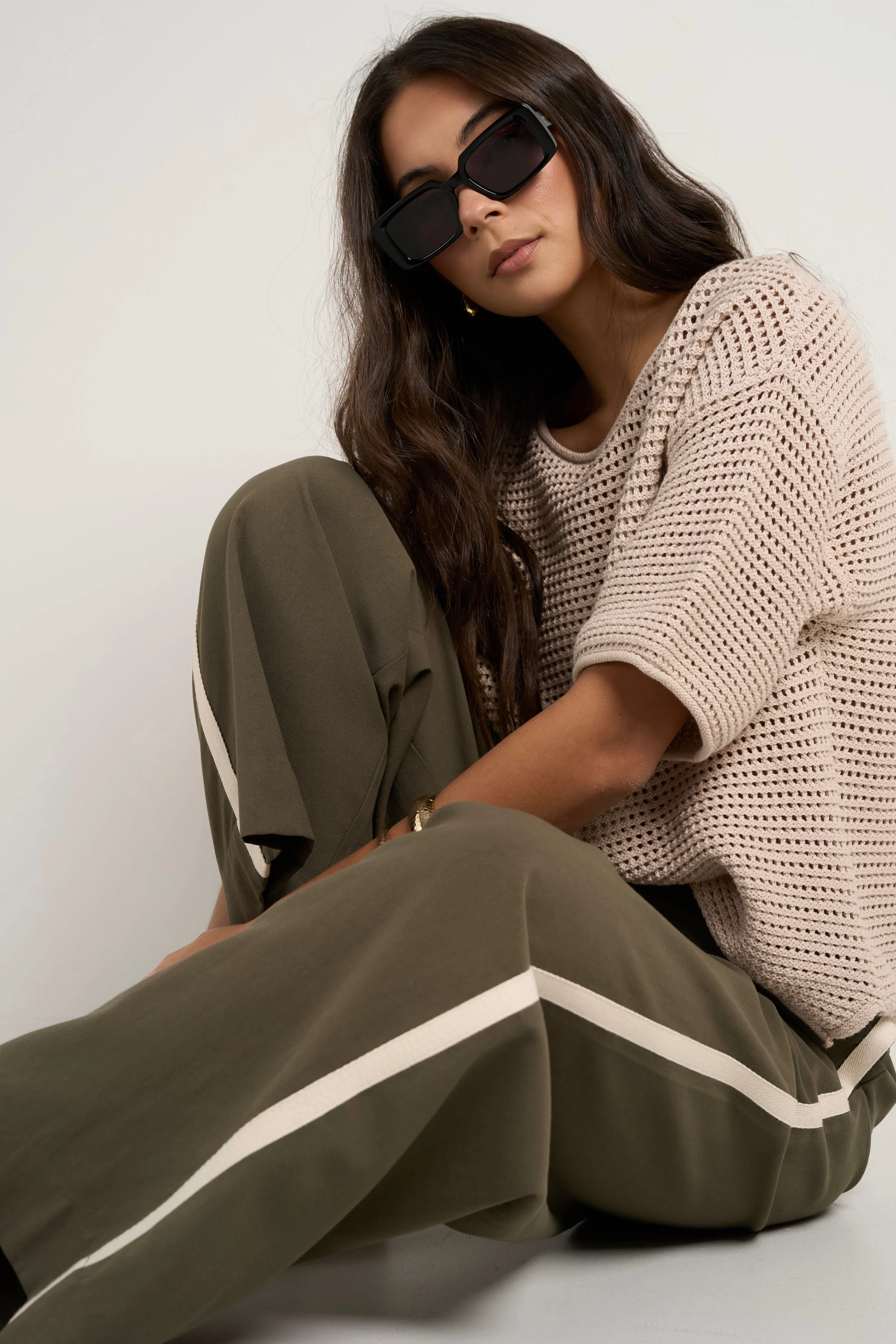 Townie Olive Stripe Side Tape Wide Leg Pants