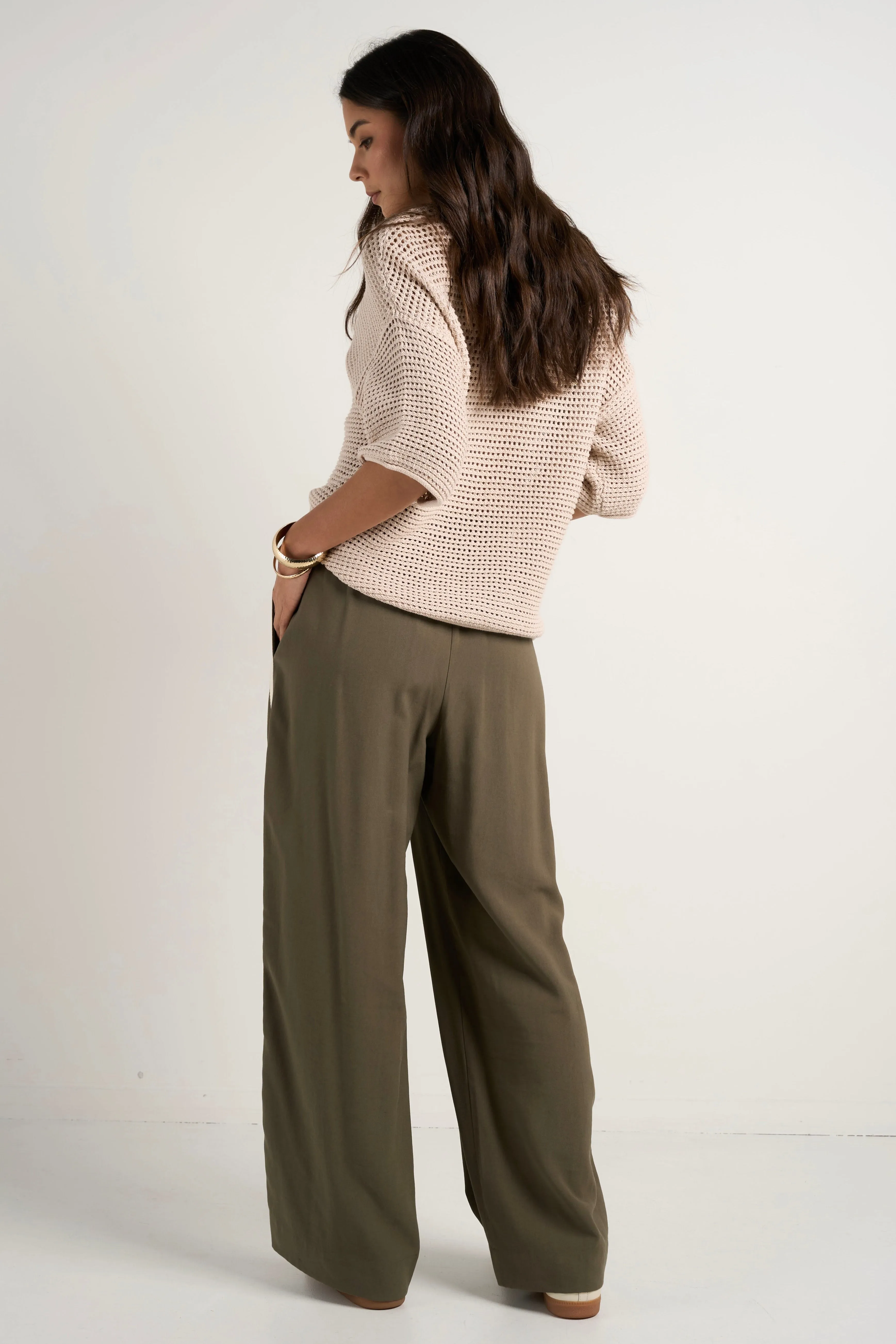 Townie Olive Stripe Side Tape Wide Leg Pants