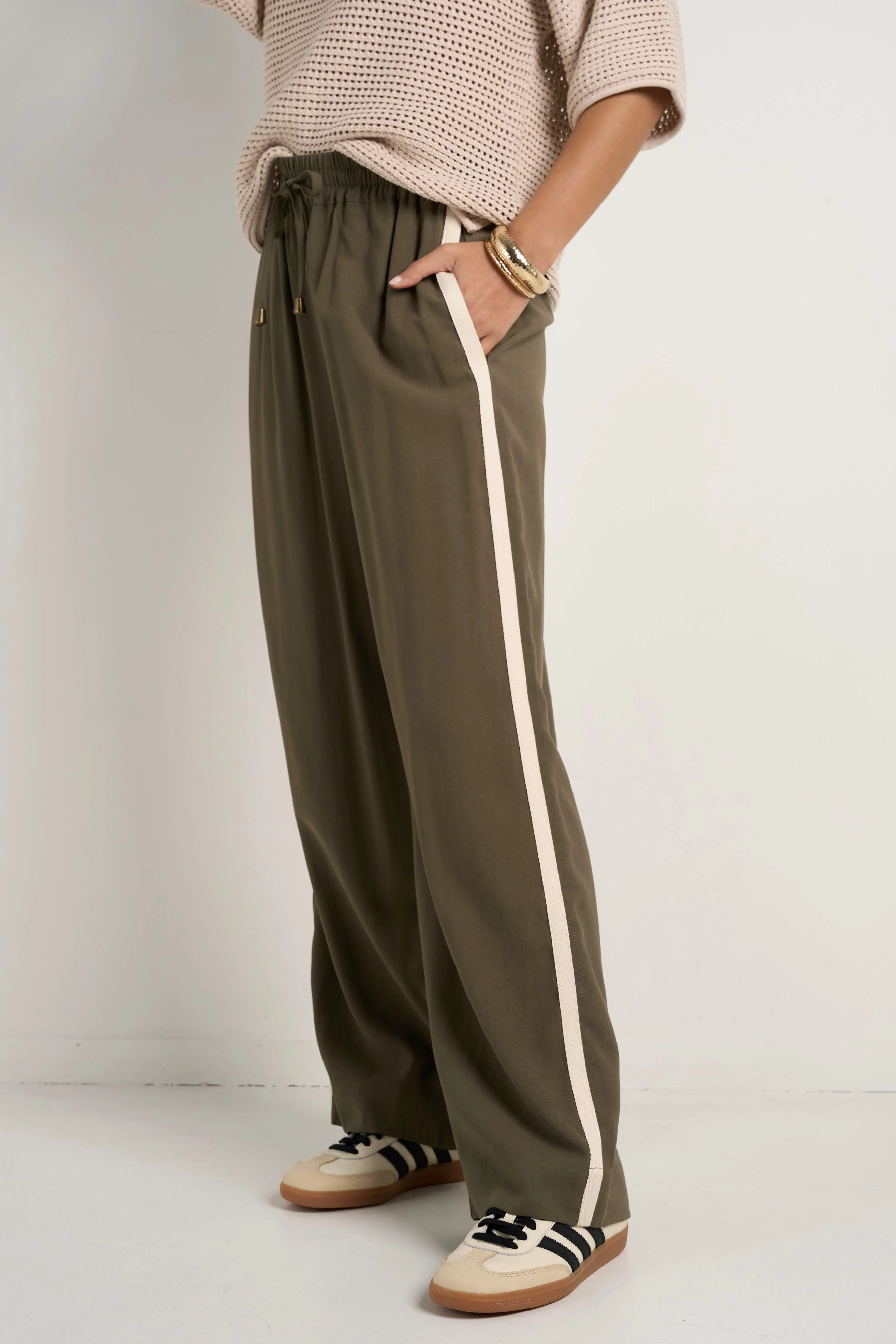 Townie Olive Stripe Side Tape Wide Leg Pants