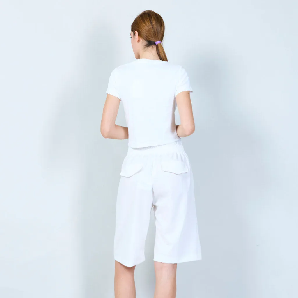 Trendy cropped t-shirt with embellished text wholesale