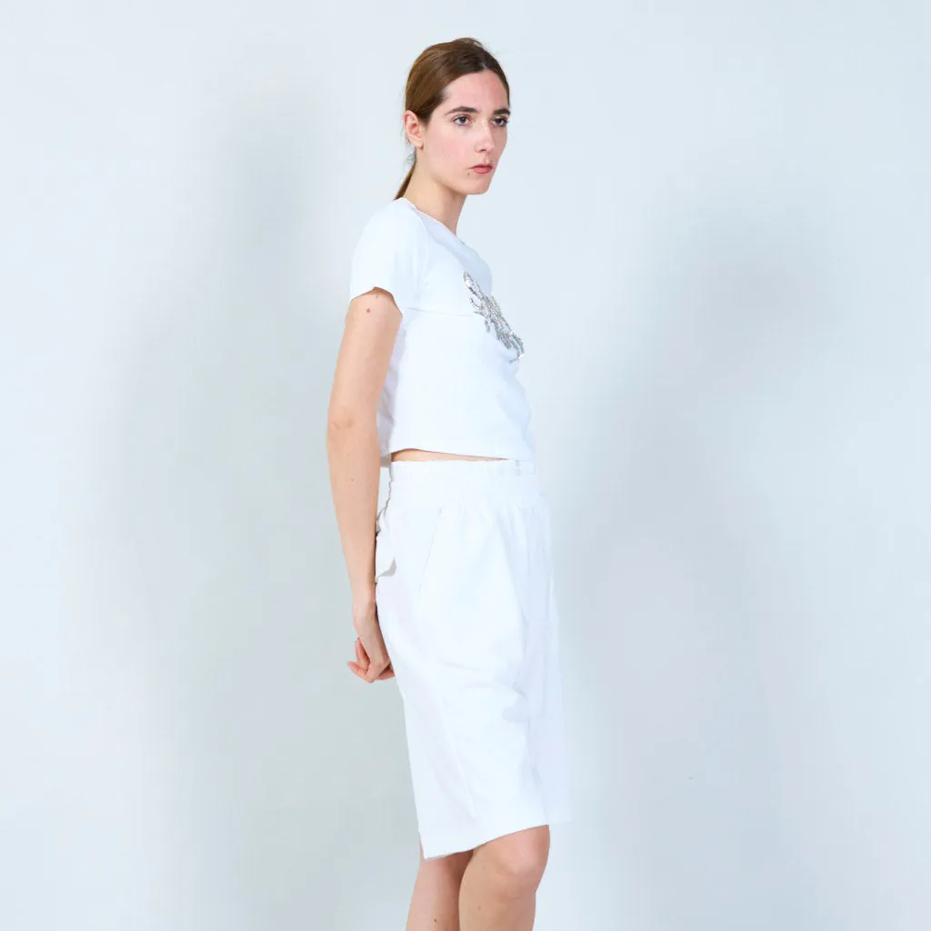 Trendy cropped t-shirt with embellished text wholesale