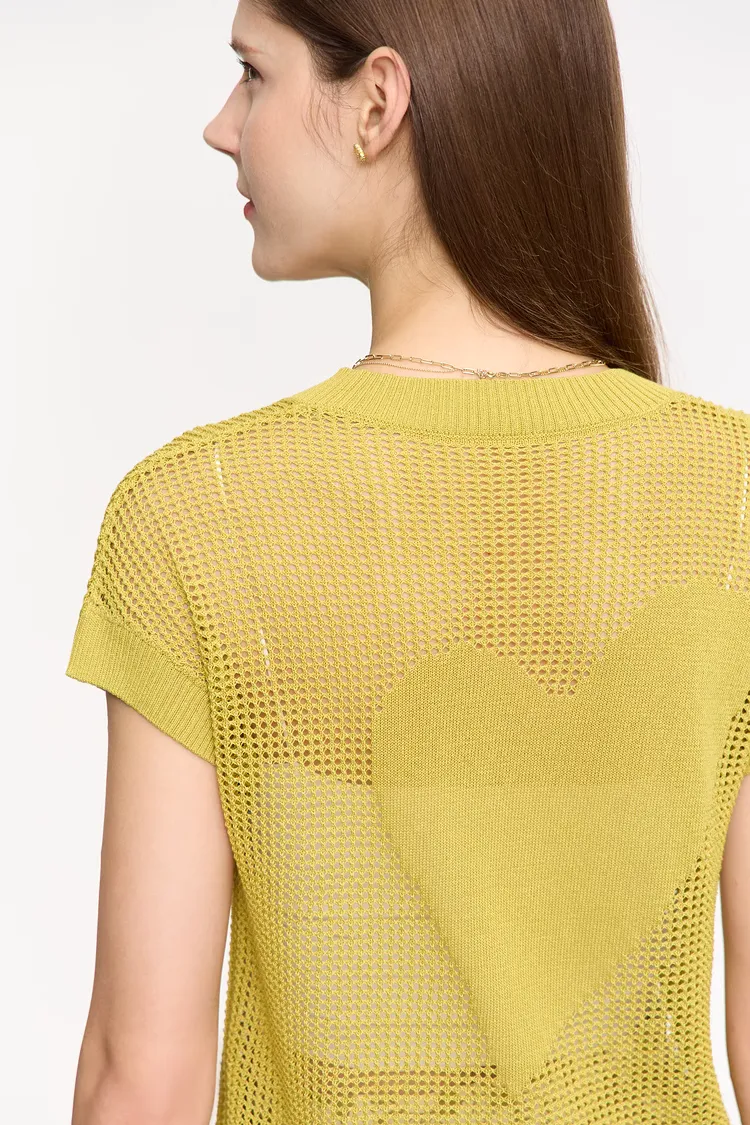 V Neck Short Sleeve Crochet Top