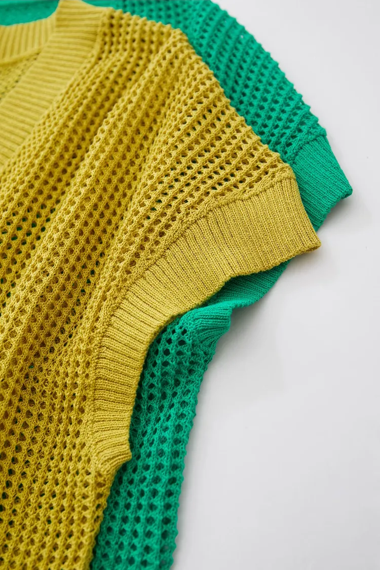 V Neck Short Sleeve Crochet Top