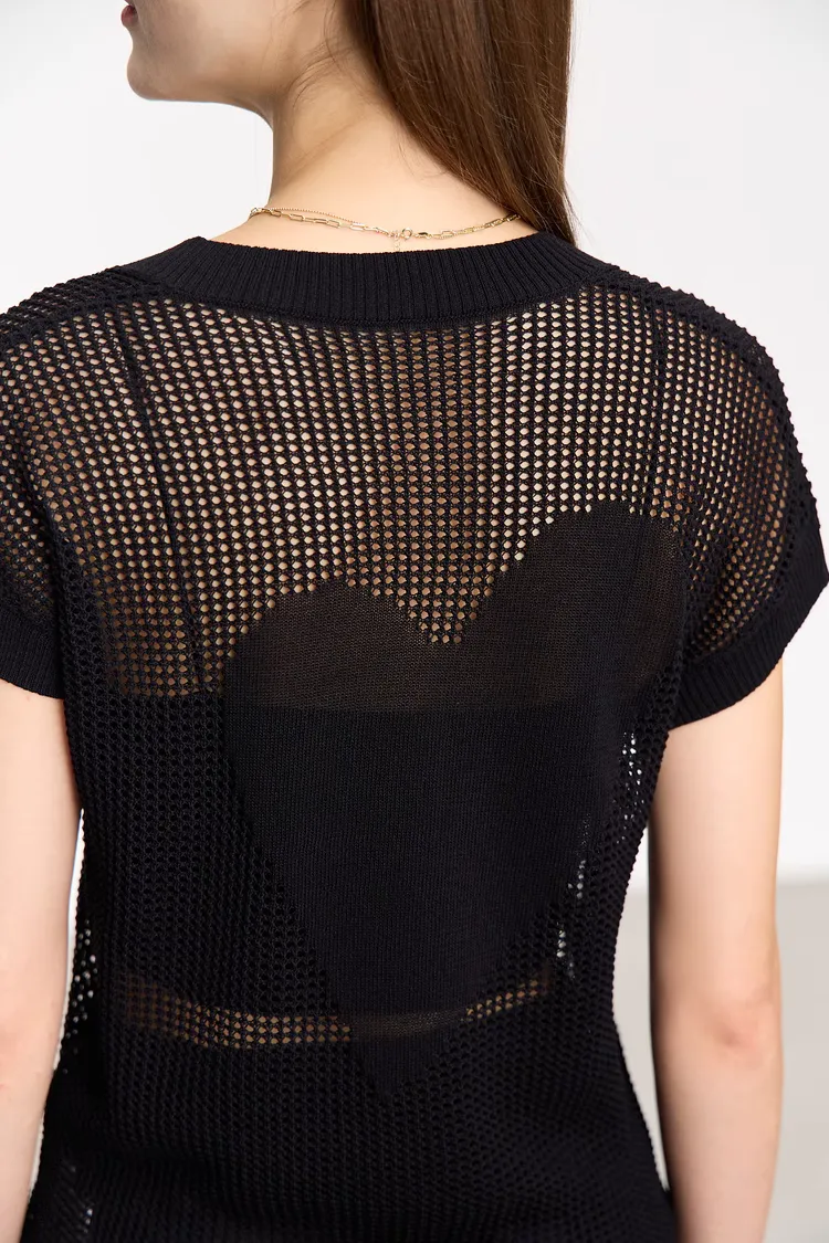 V Neck Short Sleeve Crochet Top