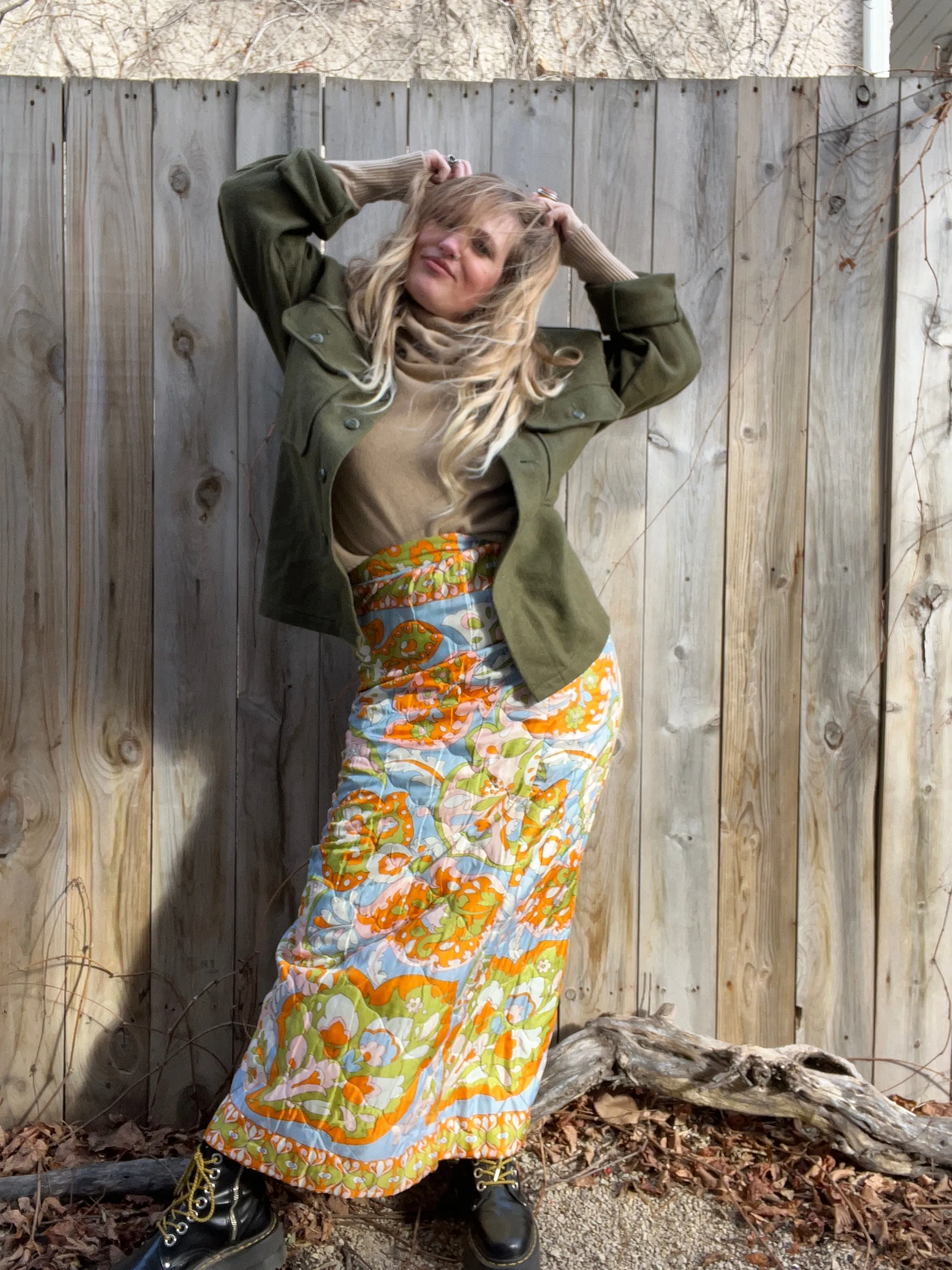 Vintage 60's Statement Floral Quilted Hostess Skirt