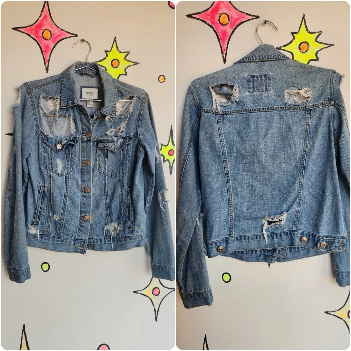 Vintage 90s Y2K | Distressed Grunge Punk Emo Indie Sleaze Denim Jean Jacket | S