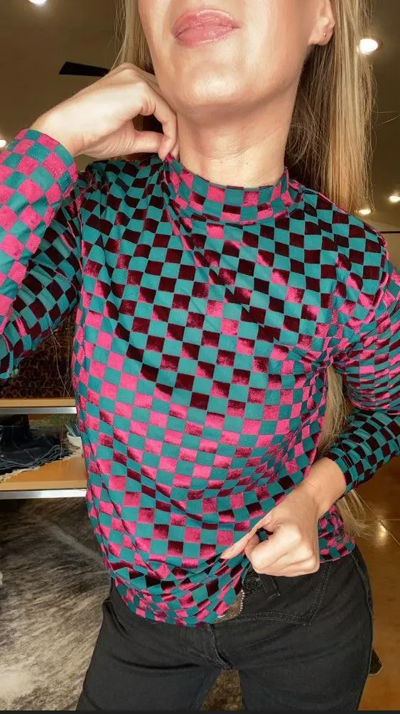 WATERMELON MOONSHINE VELVET MESH TOP