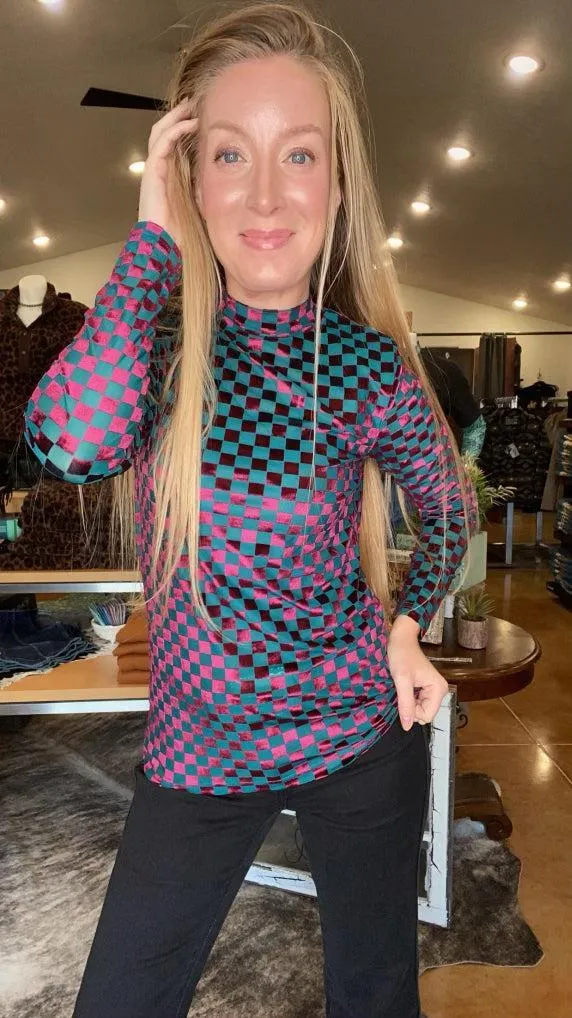 WATERMELON MOONSHINE VELVET MESH TOP