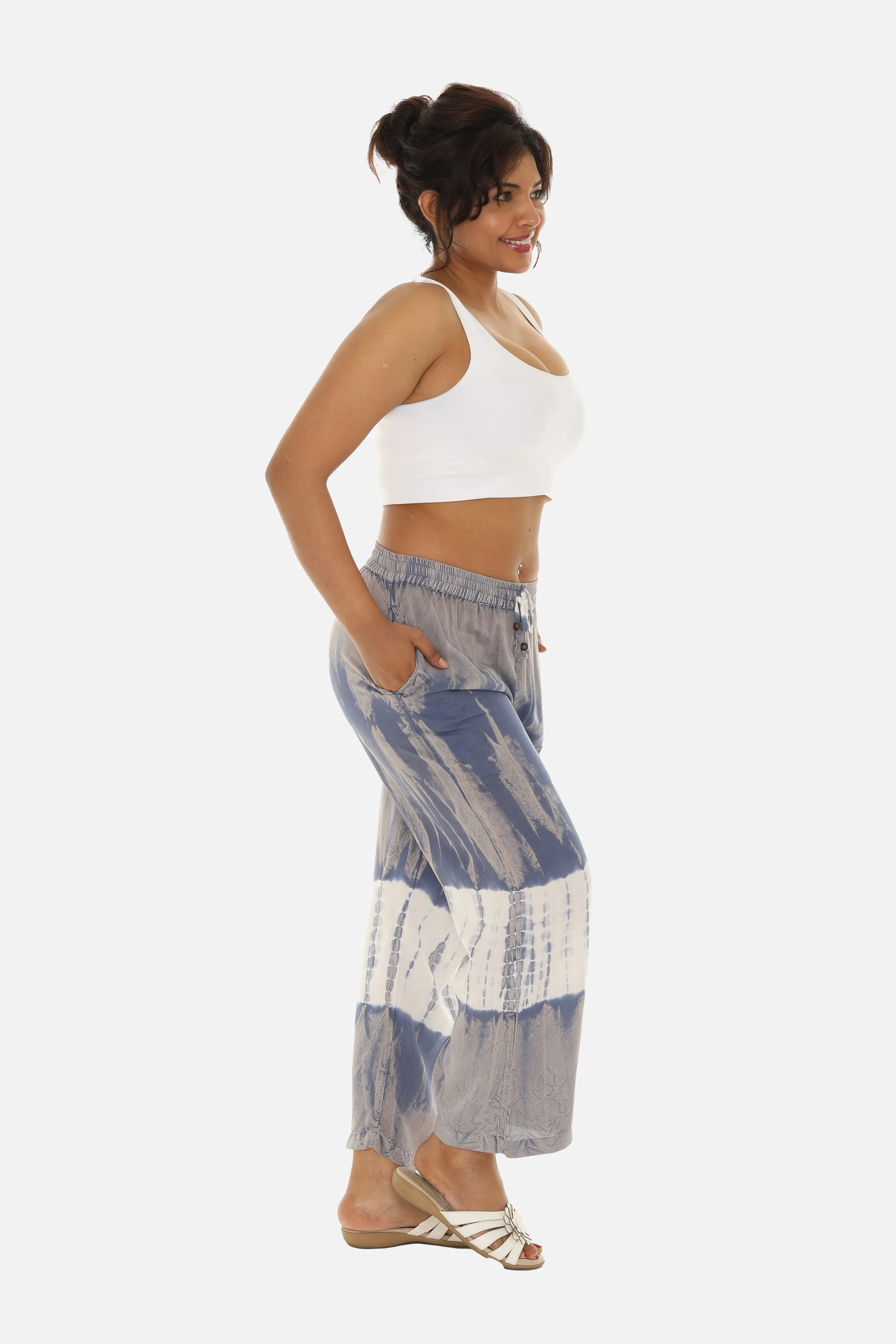 Wide-Leg crinkle rayon Tie & Dye Women Pants