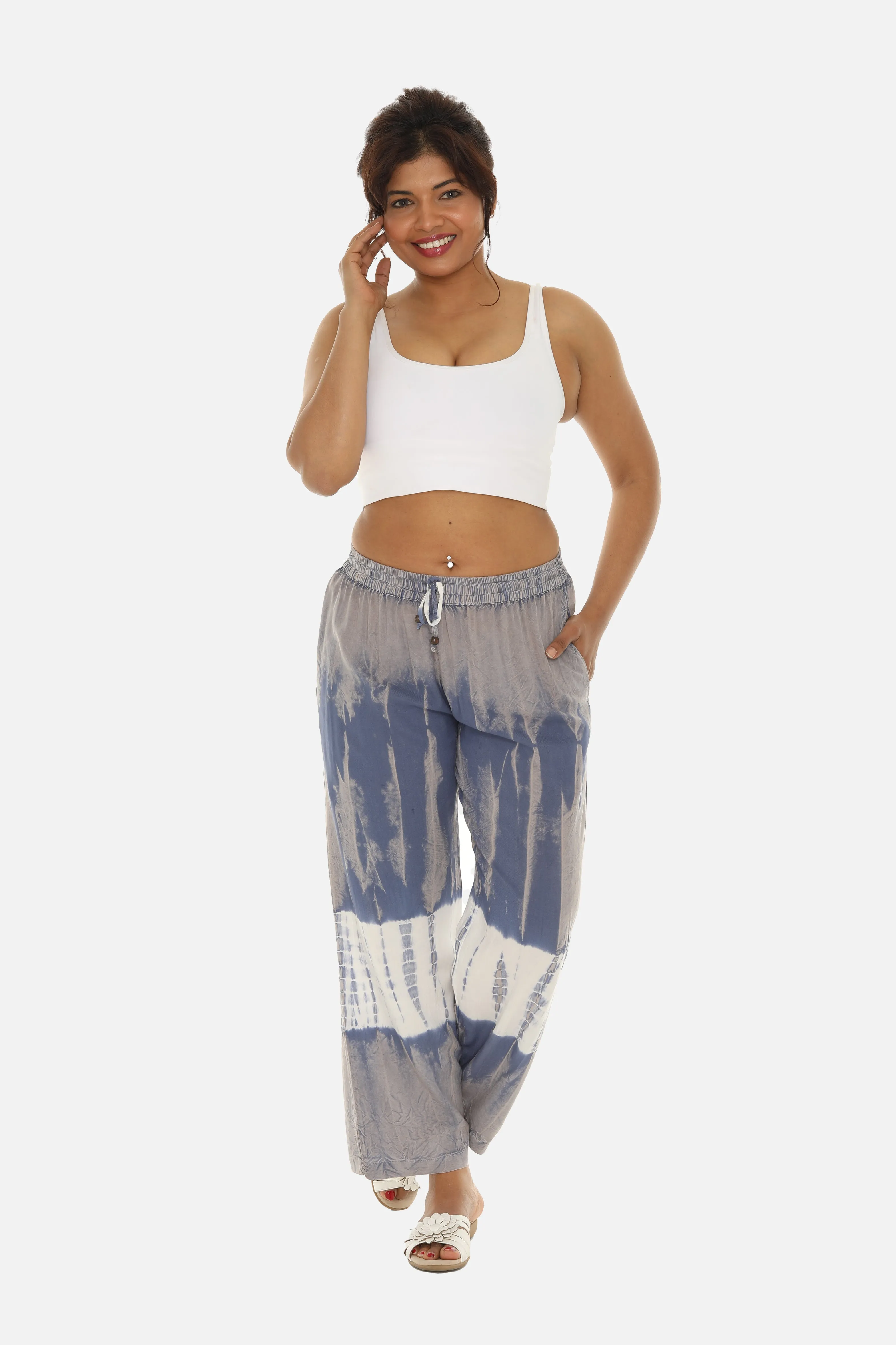 Wide-Leg crinkle rayon Tie & Dye Women Pants