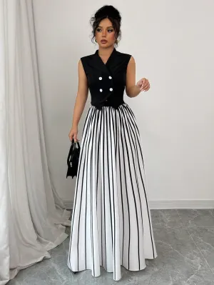 Women Solid Color Halter Neck Sleeveless Woven Top And Pleated Chiffon Skirt Set