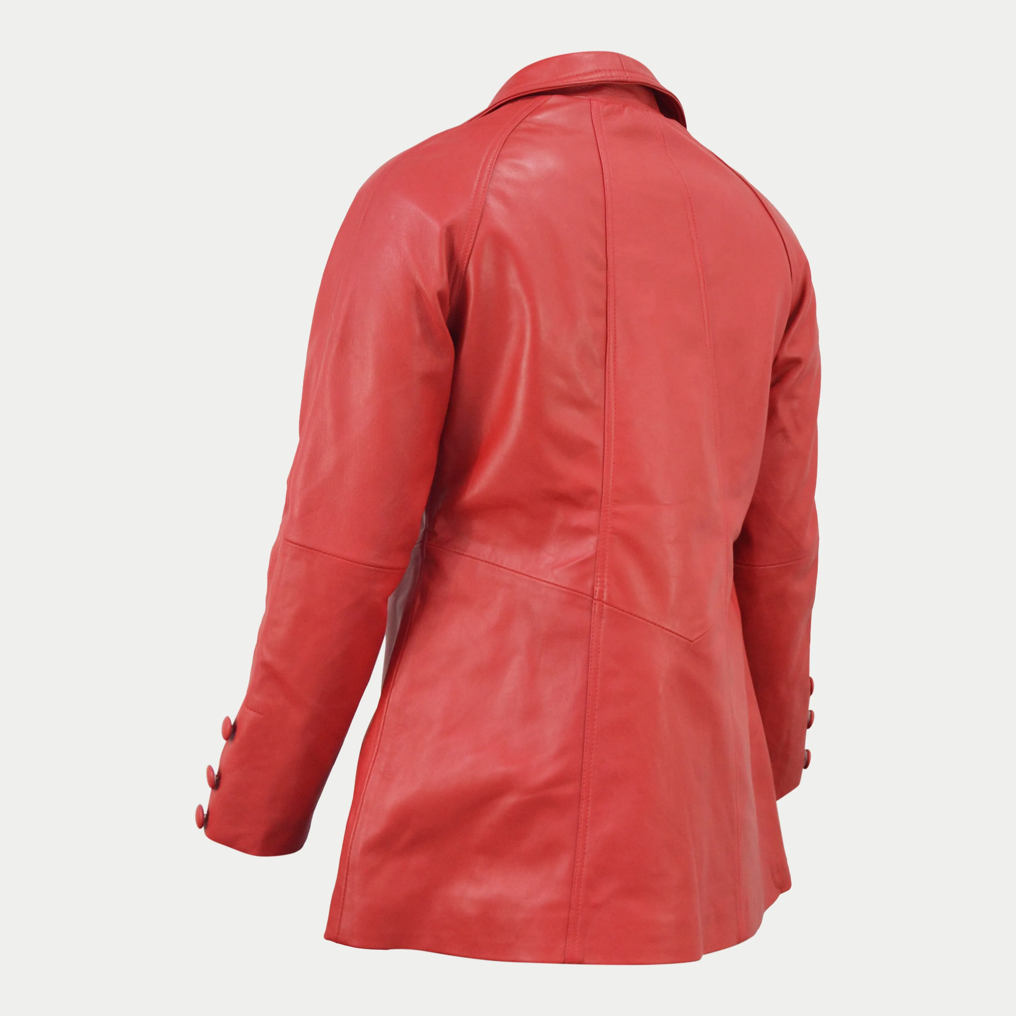 Women's Designer Red Mid-Length Genuine Leather Coat