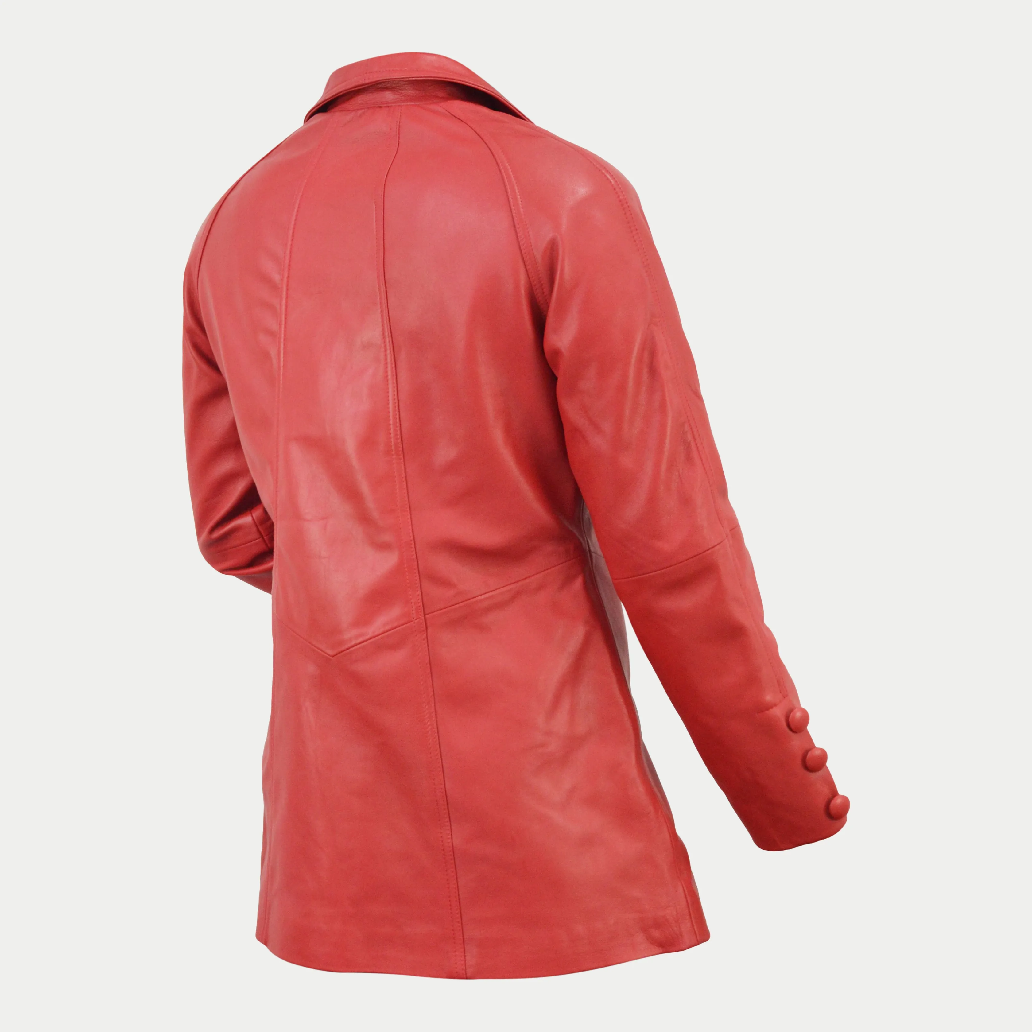 Women's Designer Red Mid-Length Genuine Leather Coat