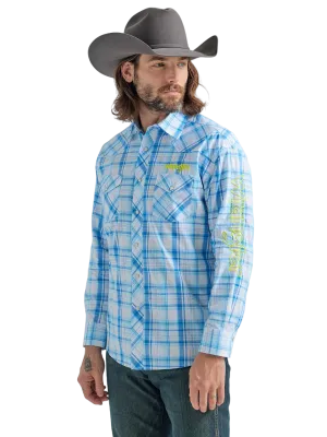Wrangler Men's  Logo Long Sleeve Western Snap Plaid Shirt