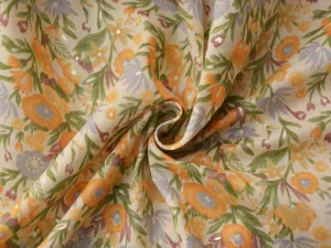 Yellow & Cream Floral Pure Mul Mul Cotton Fabric
